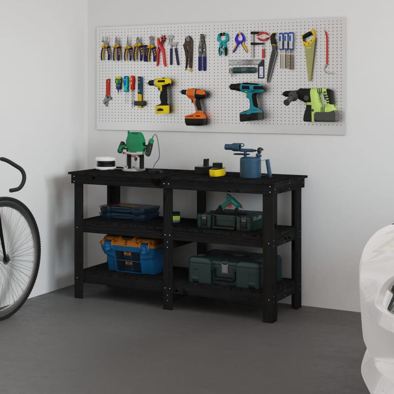 Vidaxl Workbench 142.5x50x80 cm Pino solido nero
