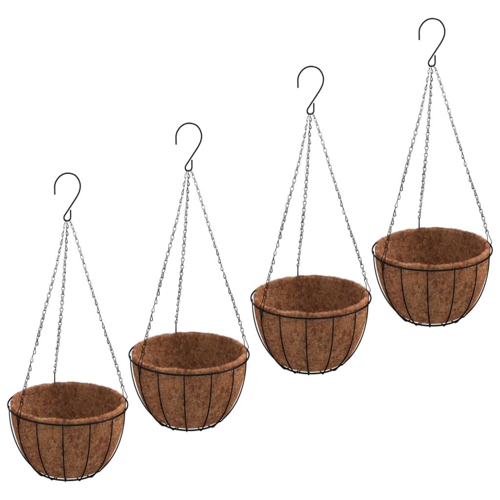 Plantadores de Vidaxl colgando 4 st con acero de coco Ø 30x52 cm negro