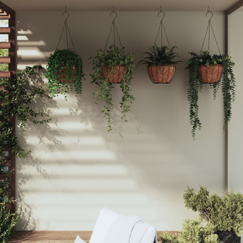 Plantadores de Vidaxl colgando 4 st con acero de coco Ø 30x52 cm negro
