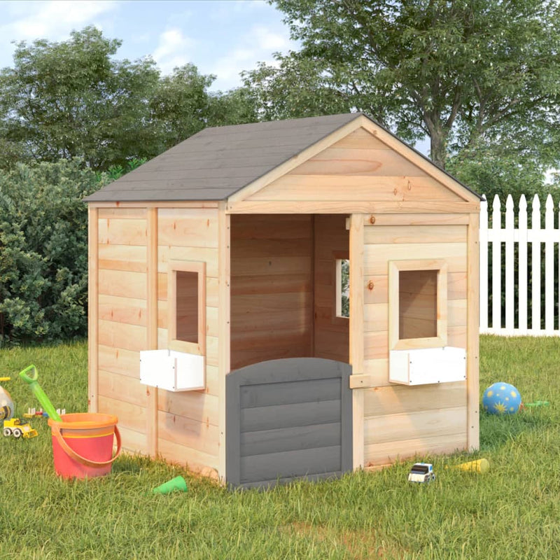 Vidaxl Speelhuis con puertas cerradas y macetas de flores de pino sólido