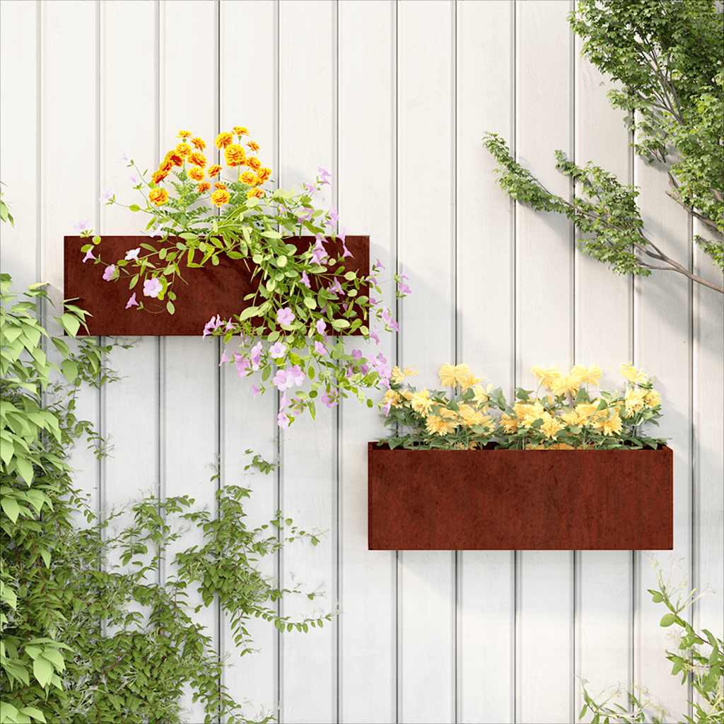 Vidaxl Plantadores Montaje de pared 2 ST 53x10x17 CM Corten Steel Rusty