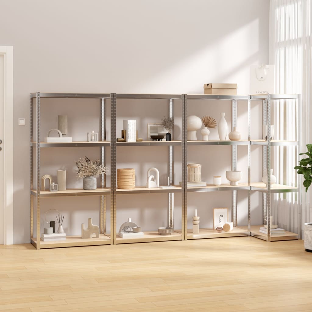 Rack di stoccaggio Vidaxl 4 strato 4 ST Acciaio in legno trasformato in argento