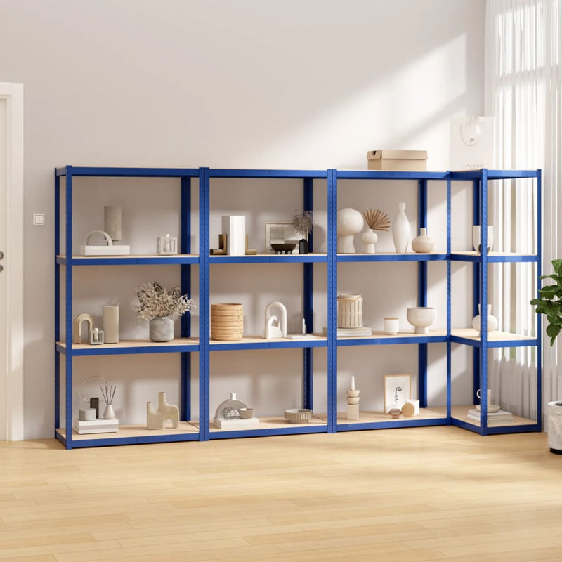 Vidaxl Rack de almacenamiento 4 capas 4 st de acero de madera procesada azul