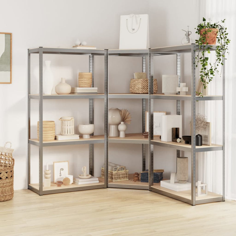 Rack di stoccaggio Vidaxl 4 strati 3 ST Acciaio in legno trasformato in argento
