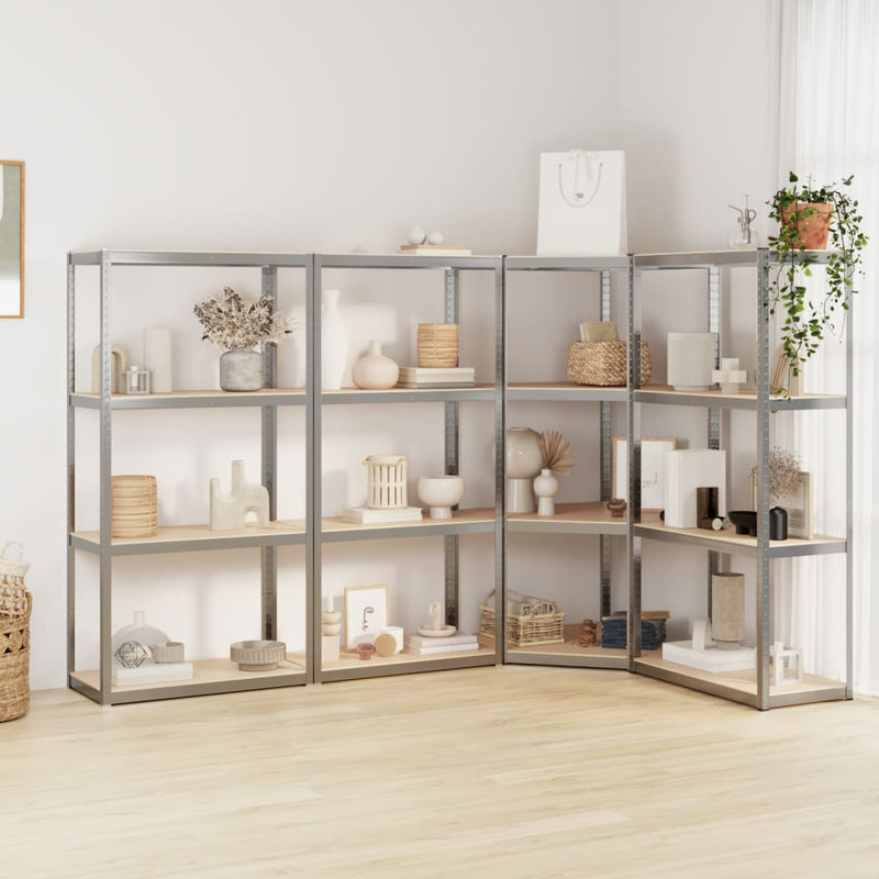 Rack di stoccaggio Vidaxl 4 strato 4 ST Acciaio in legno trasformato in argento
