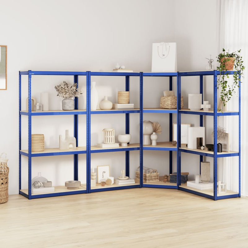 Vidaxl Rack de almacenamiento 4 capas 4 st de acero de madera procesada azul