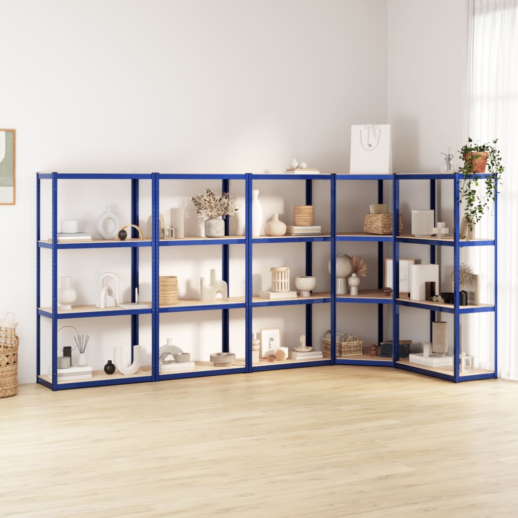 Vidaxl Storage Rack 4 capas de 4 capas 5 st de acero de madera procesada azul