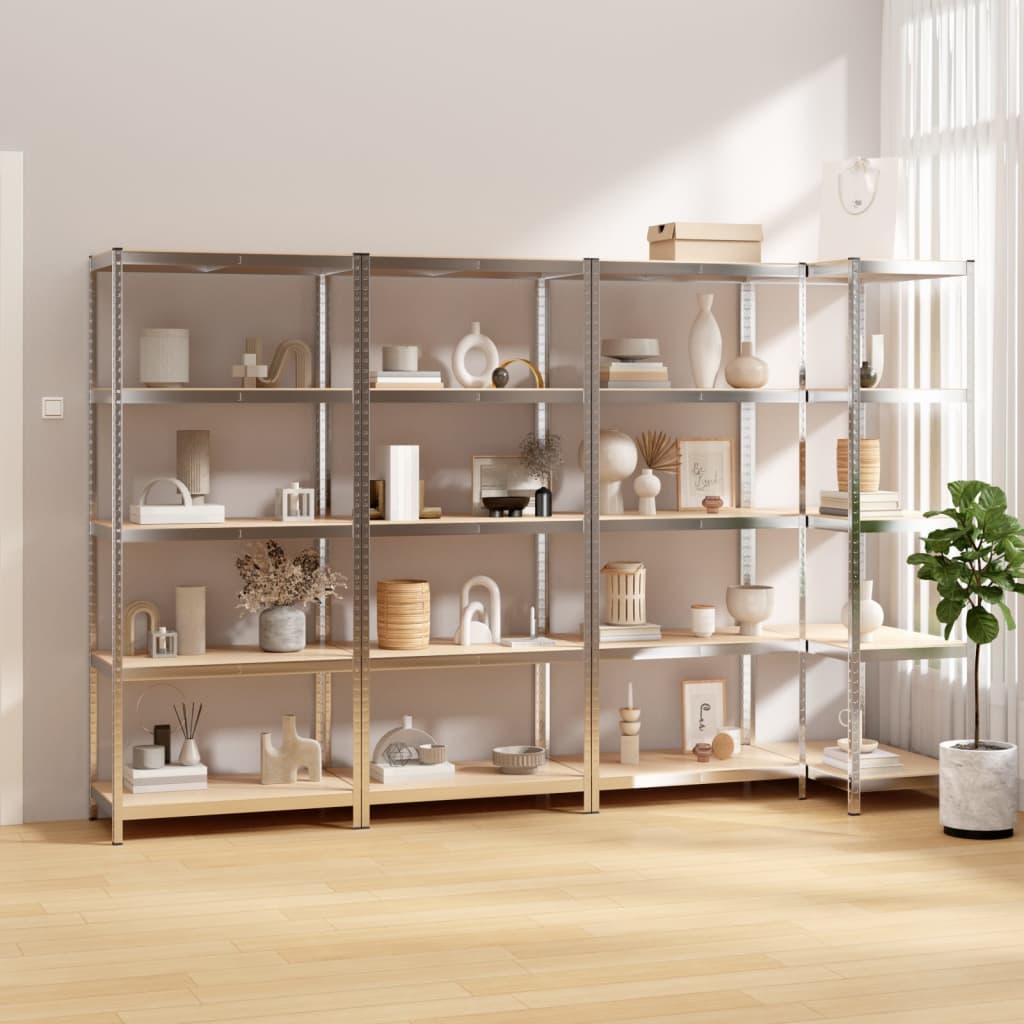 Rack di stoccaggio Vidaxl a 5 strati in acciaio 4 St e color in legno trasformato in argento