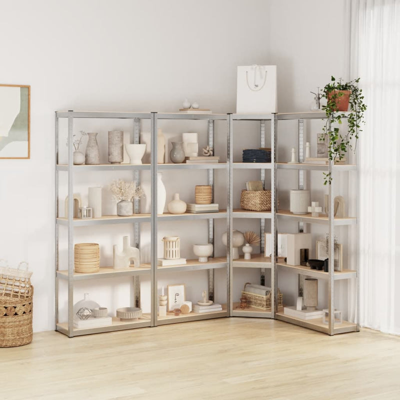 Rack di stoccaggio Vidaxl a 5 strati in acciaio 4 St e color in legno trasformato in argento