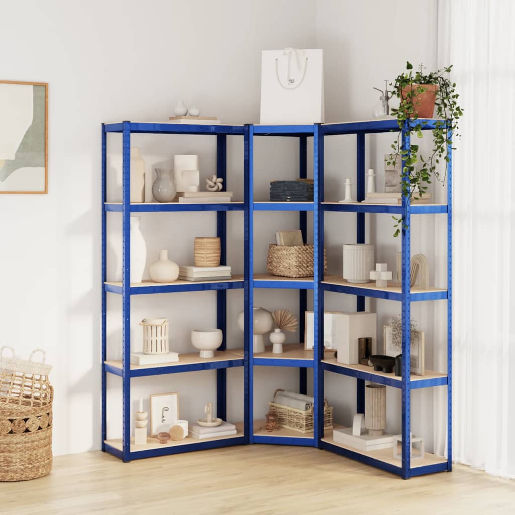 Rack di stoccaggio Vidaxl 3 ST a 5 strati e blu in legno trasformato