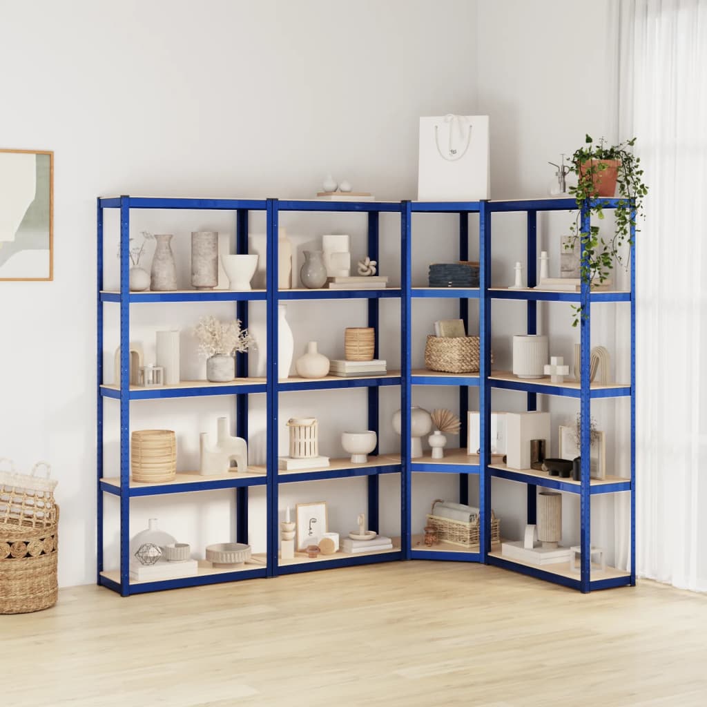Vidaxl Storage Rack 5 capas 4 st de acero de madera procesada azul