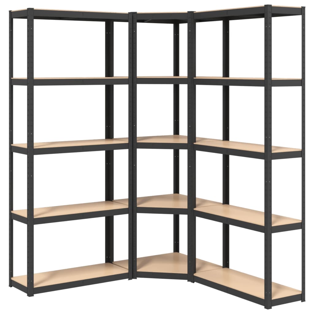 Vidaxl Rack de almacenamiento de Vidaxl 3 capas 3 st de acero de acero de madera procesada antracita