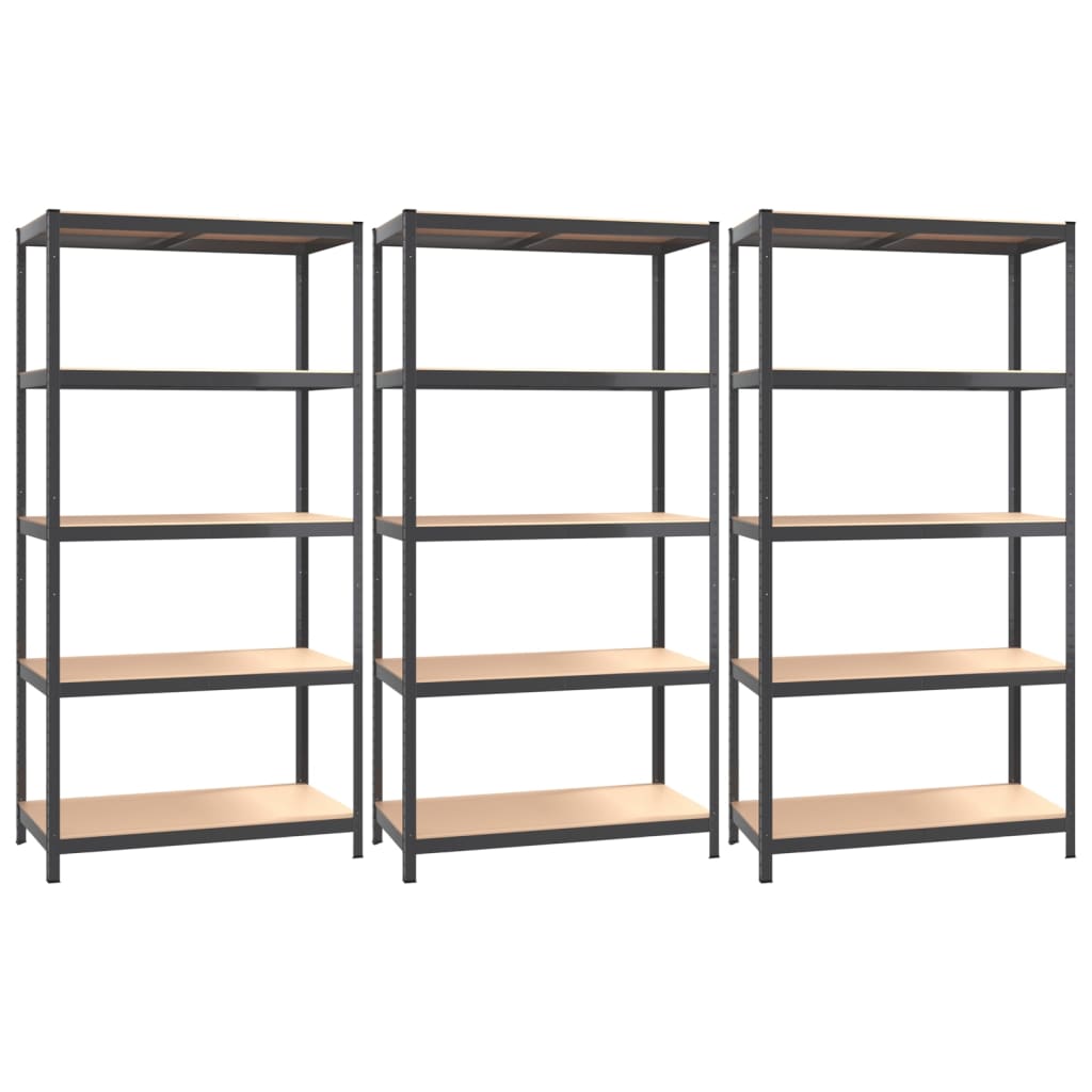 Vidaxl Rack de almacenamiento de Vidaxl 3 capas 3 st de acero de acero de madera procesada antracita