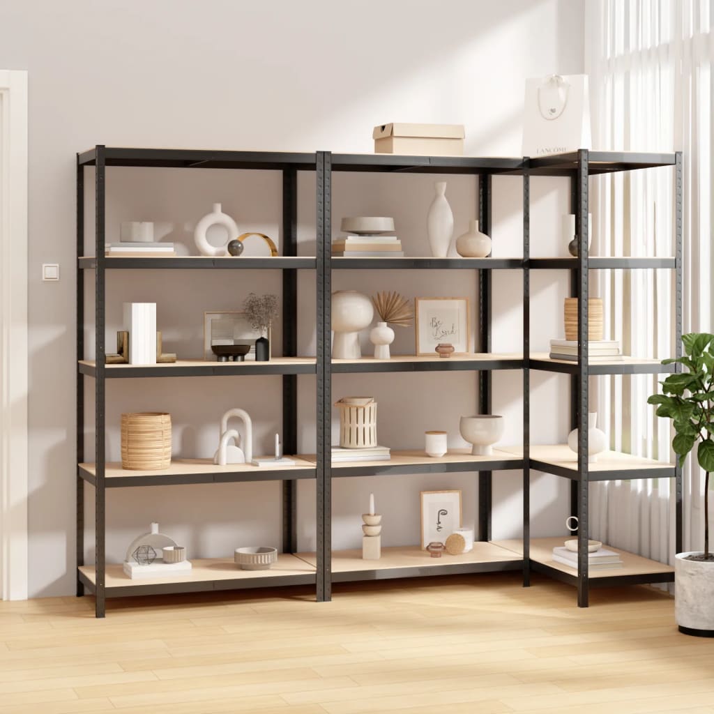 Vidaxl Rack de almacenamiento de Vidaxl 3 capas 3 st de acero de acero de madera procesada antracita