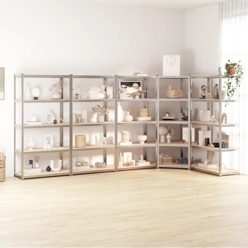 Rack di stoccaggio Vidaxl a 5 strati 5 St Acciaio e in legno trasformato colorato
