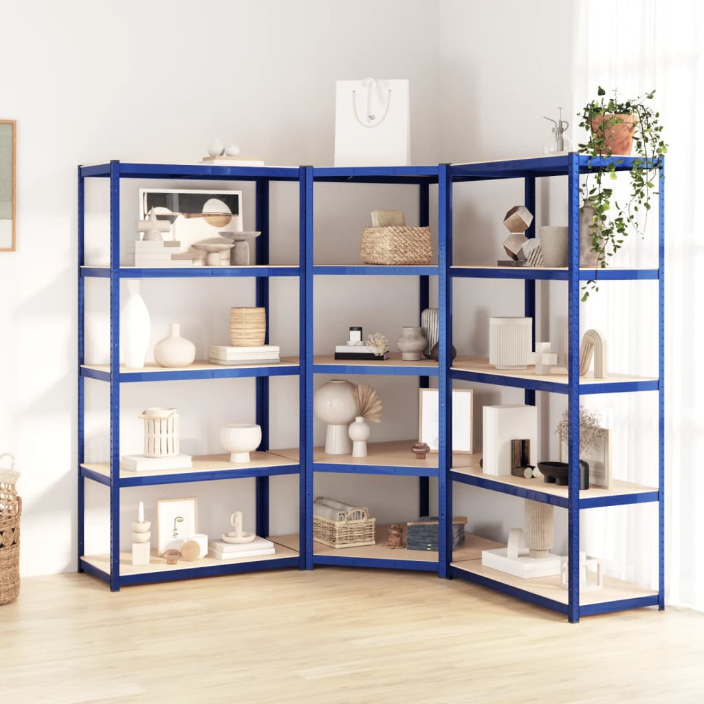 Rack di stoccaggio Vidaxl 3 ST a 5 strati e blu in legno trasformato