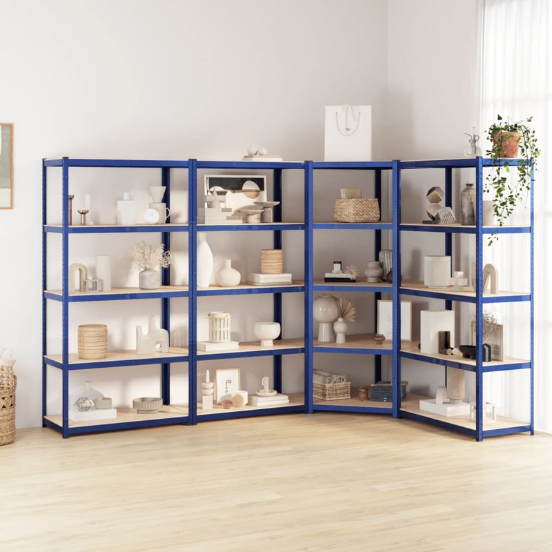 Vidaxl Storage Rack 5 capas 4 st de acero de madera procesada azul