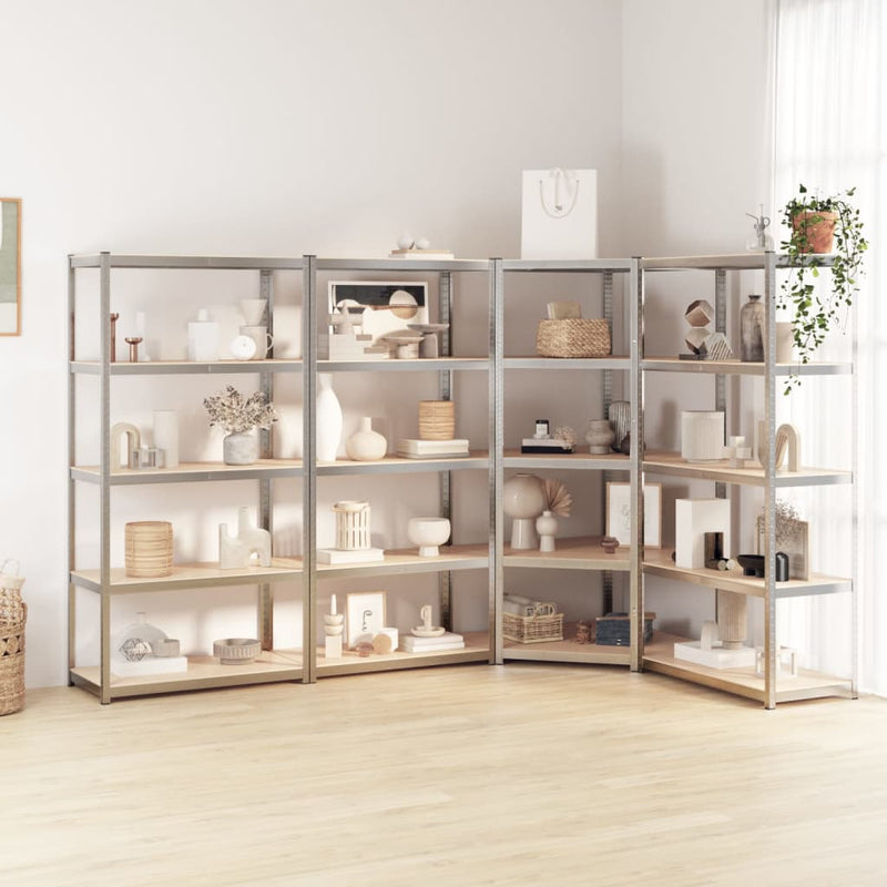 Rack di stoccaggio Vidaxl a 5 strati in acciaio 4 St e color in legno trasformato in argento