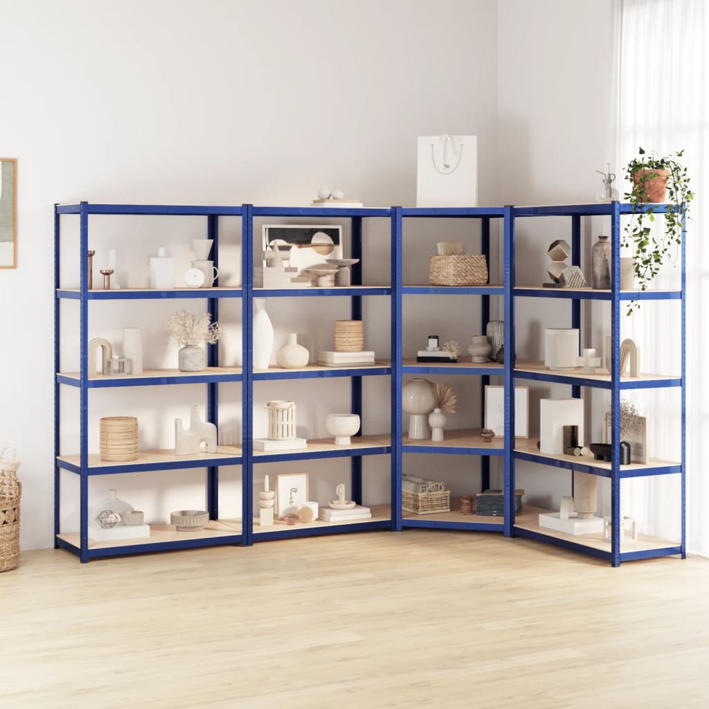 Vidaxl Storage Rack 5 capas 4 st de acero de madera procesada azul