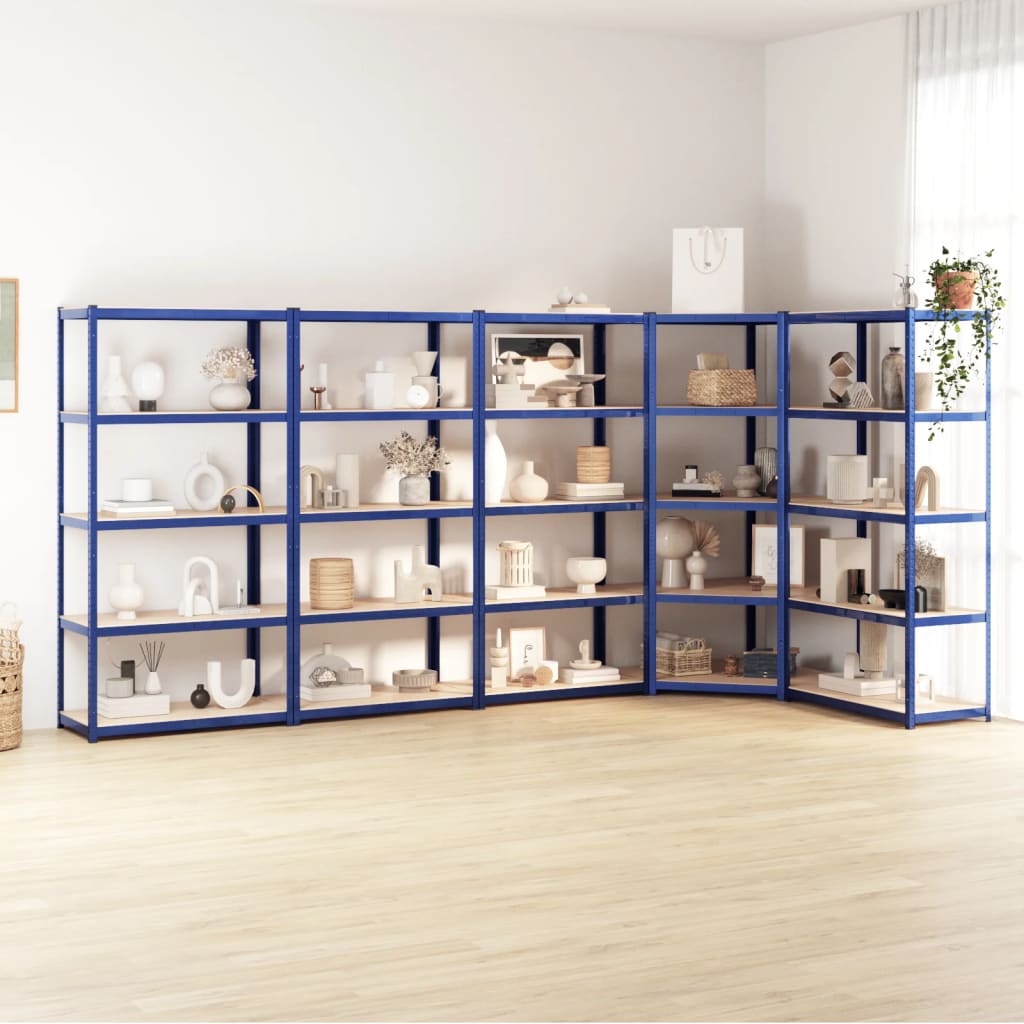 Vidaxl Rack de almacenamiento 5 capas 5 st de acero de madera procesada azul