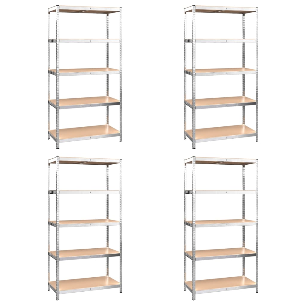 Rack di stoccaggio Vidaxl a 5 strati in acciaio 4 St e color in legno trasformato in argento