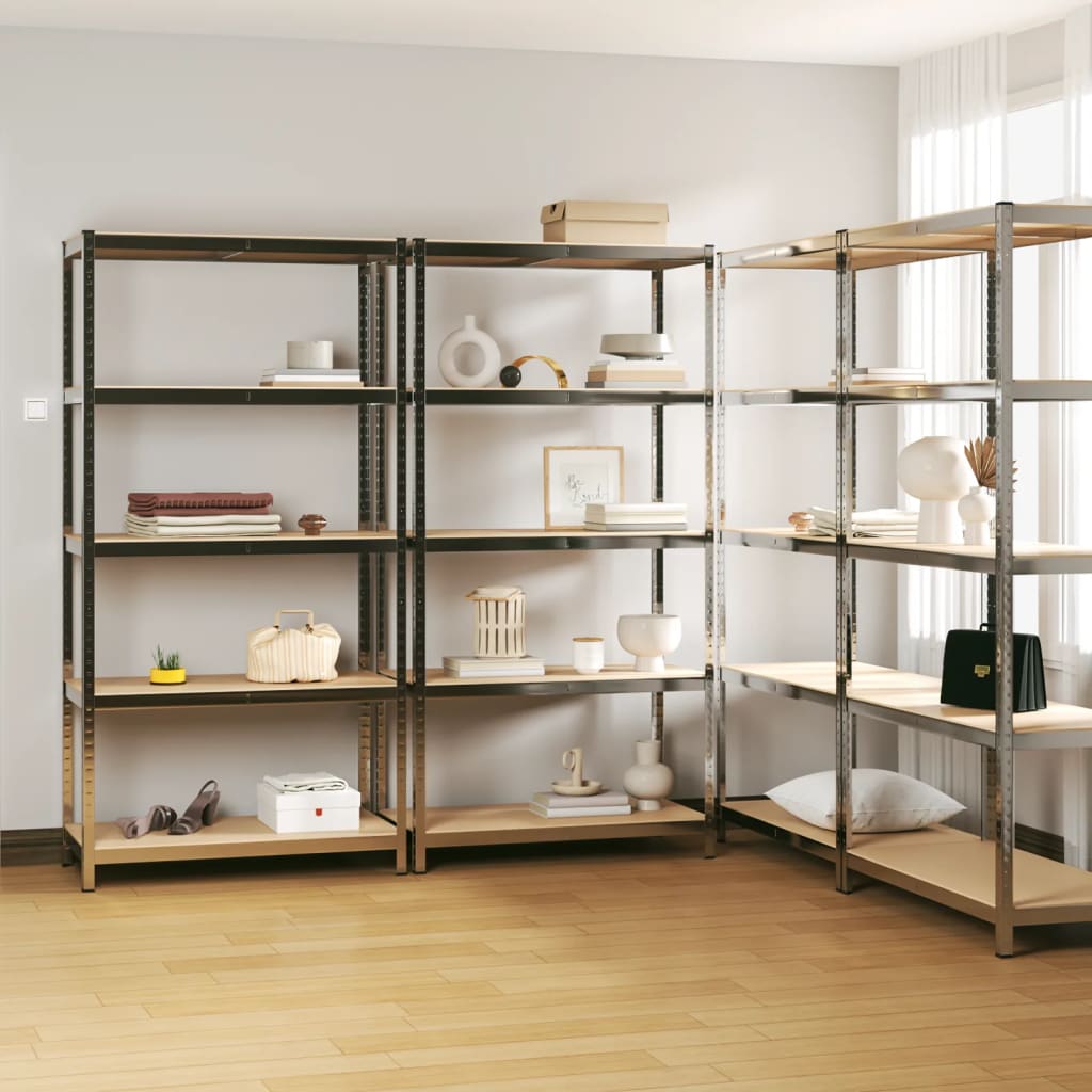Rack di stoccaggio Vidaxl a 5 strati in acciaio 4 St e color in legno trasformato in argento
