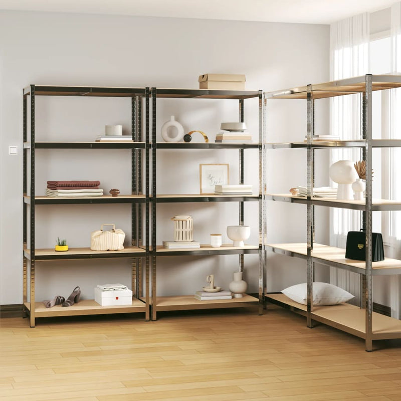Rack di stoccaggio Vidaxl a 5 strati in acciaio 4 St e color in legno trasformato in argento