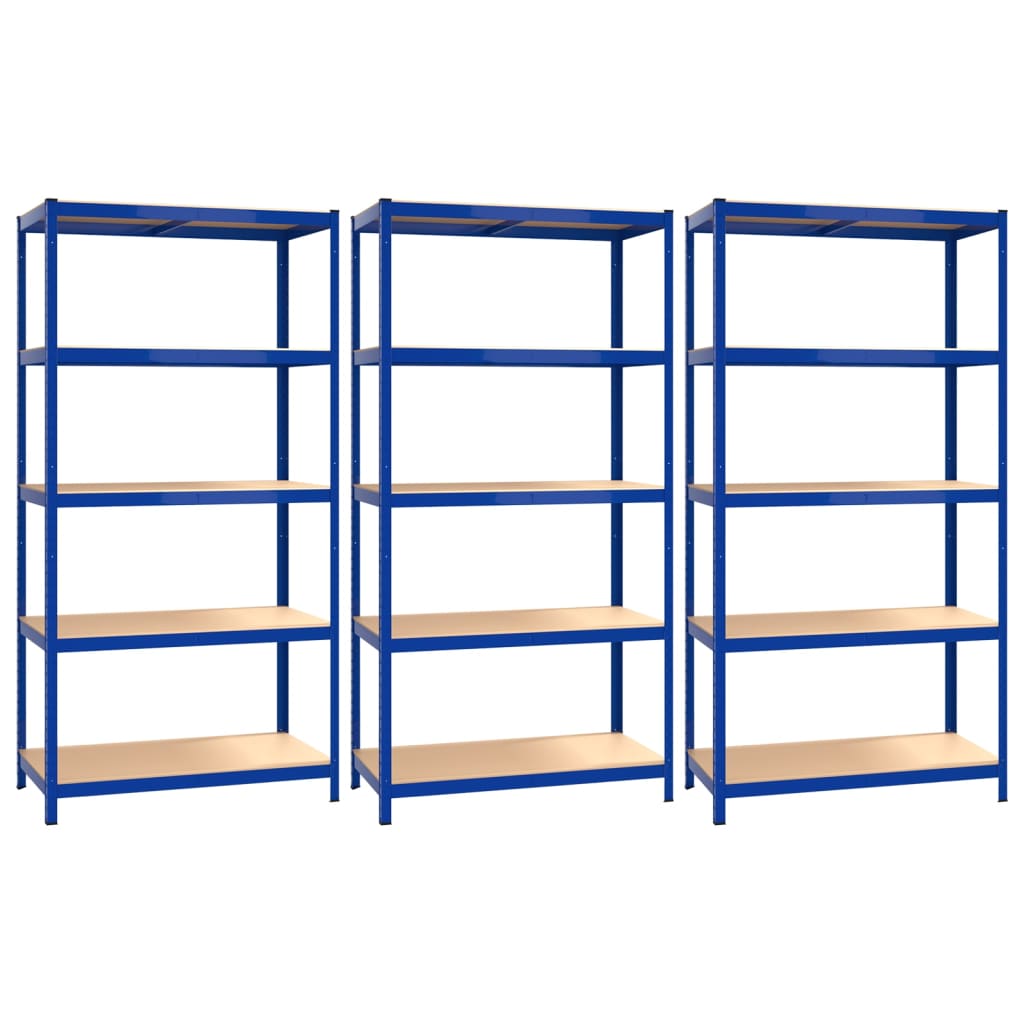 Rack di stoccaggio Vidaxl 3 ST a 5 strati e blu in legno trasformato