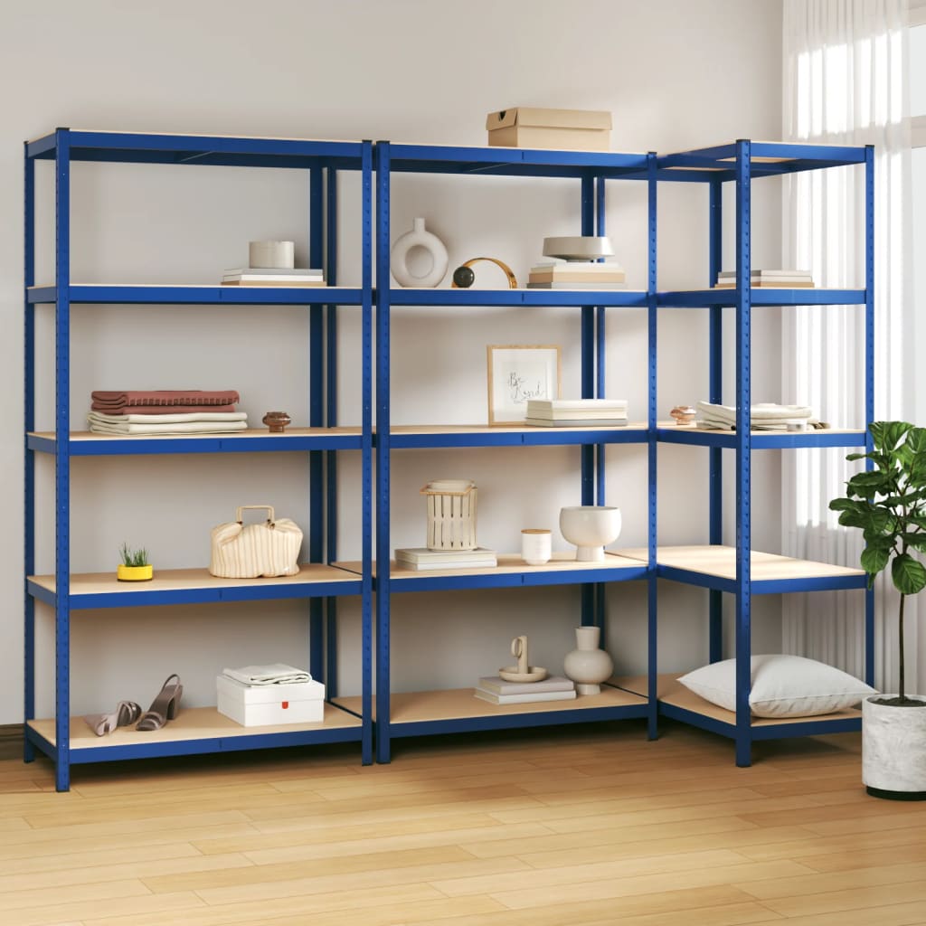 Rack di stoccaggio Vidaxl 3 ST a 5 strati e blu in legno trasformato