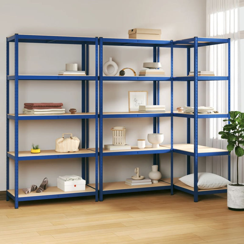 Rack di stoccaggio Vidaxl 3 ST a 5 strati e blu in legno trasformato