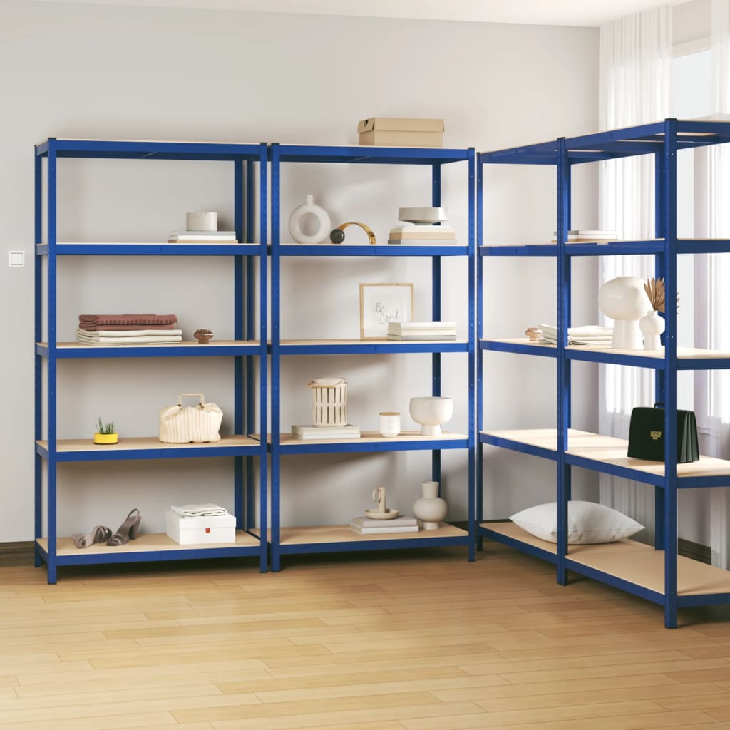 Vidaxl Storage Rack 5 capas 4 st de acero de madera procesada azul