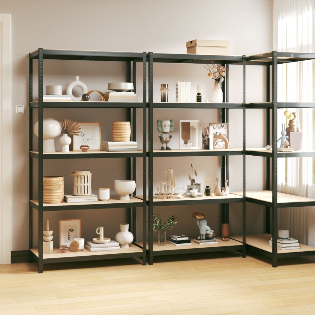 Rack di stoccaggio Vidaxl a 5 strati 3 ST Elaborato in legno di antracite