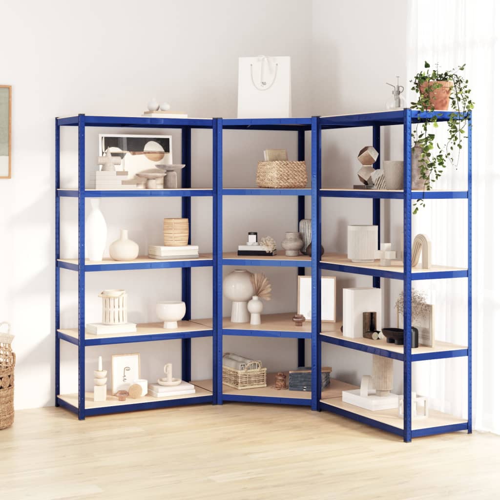 Rack di stoccaggio Vidaxl 3 ST a 5 strati e blu in legno trasformato