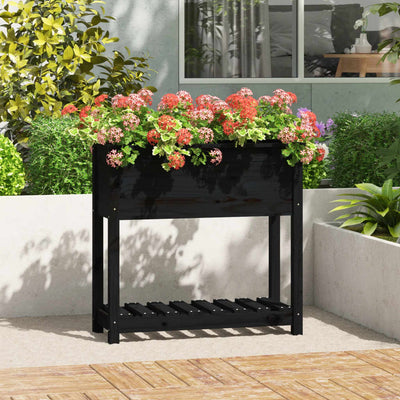 Vidaxl fioriera con scaffale 82.5x34.5x81 cm pino di pino solido nero