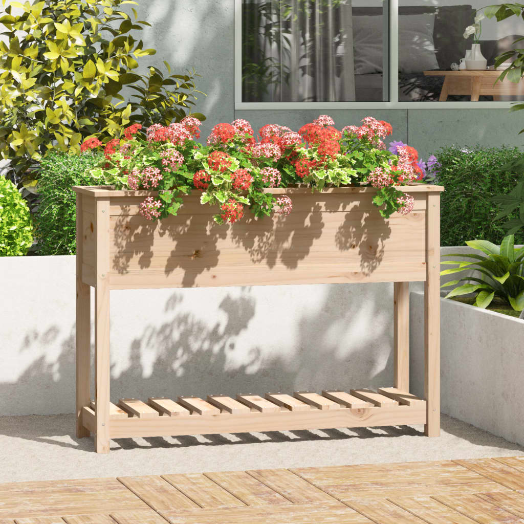 Vidaxl fioriera con scaffale 111.5x34.5x81 cm pino solido