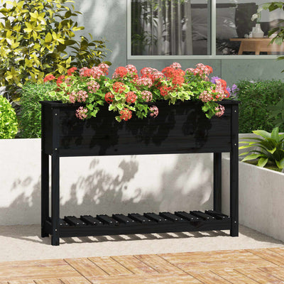 Vidaxl fioriera con scaffale 111.5x34.5x81 cm Pino di pino solido nero