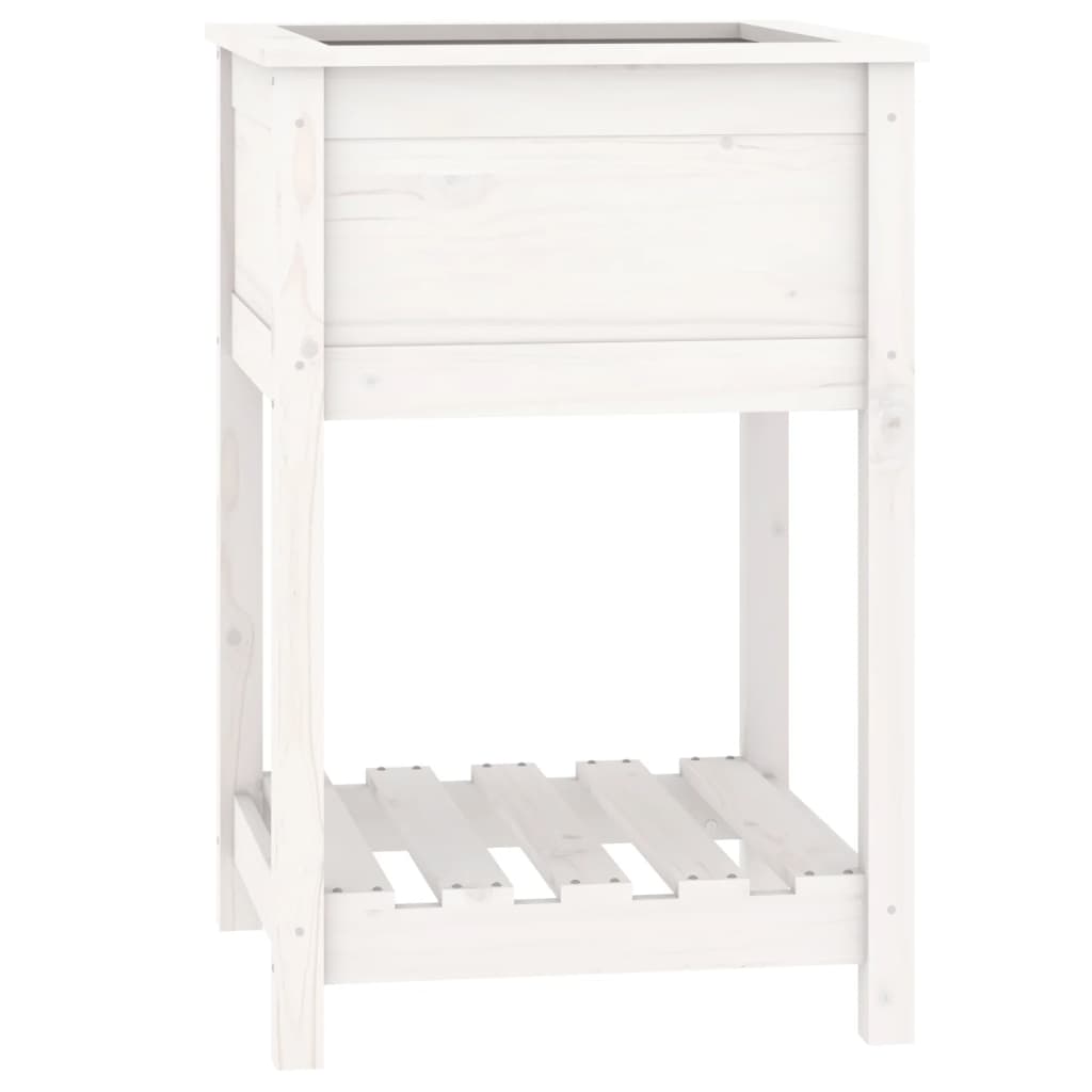 Vidaxl plantenbak met schap 54x54x81 cm massief grenenhout wit