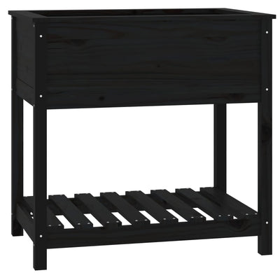 Vidaxl fioriera con scaffale 82.5x54x81 cm pino di pino solido nero
