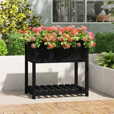 Vidaxl fioriera con scaffale 82.5x54x81 cm pino di pino solido nero