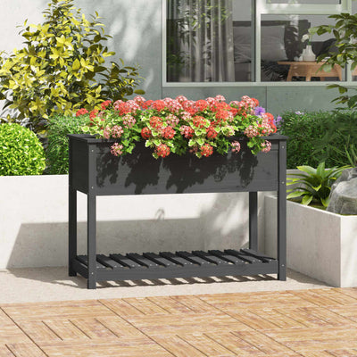 Vidaxl fioriera con scaffale 111.5x54x81 cm grigio grigio pino solido