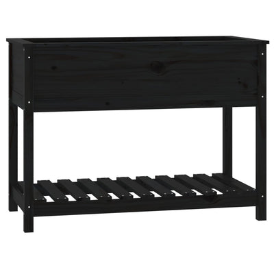 Vidaxl fioriera con scaffale 111.5x54x81 cm pino di pino solido nero