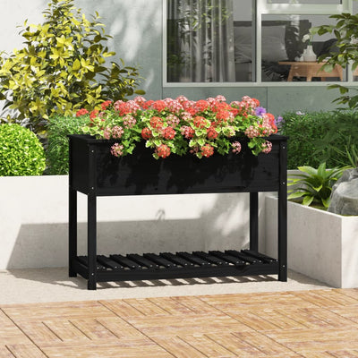 Vidaxl fioriera con scaffale 111.5x54x81 cm pino di pino solido nero