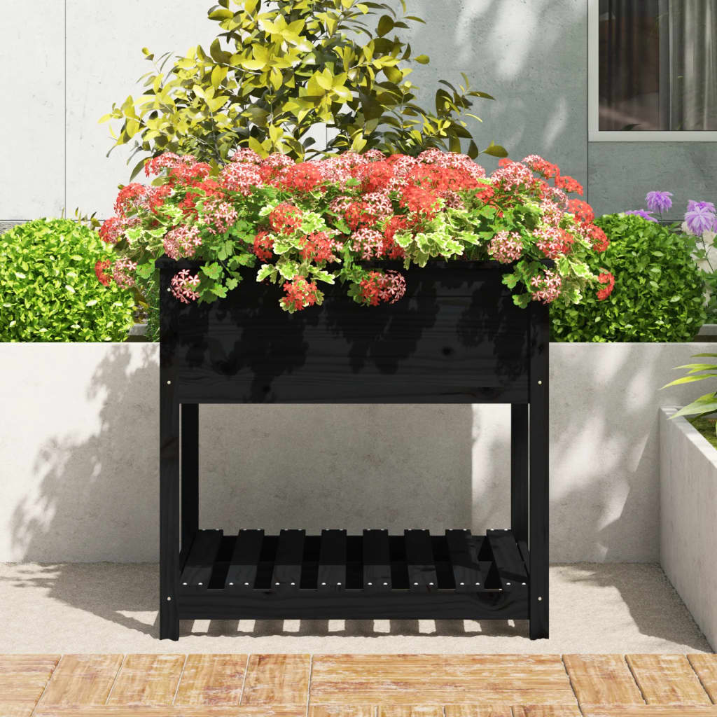 Vidaxl fioriera con scaffale 82.5x82.5x81 cm pino pino nero