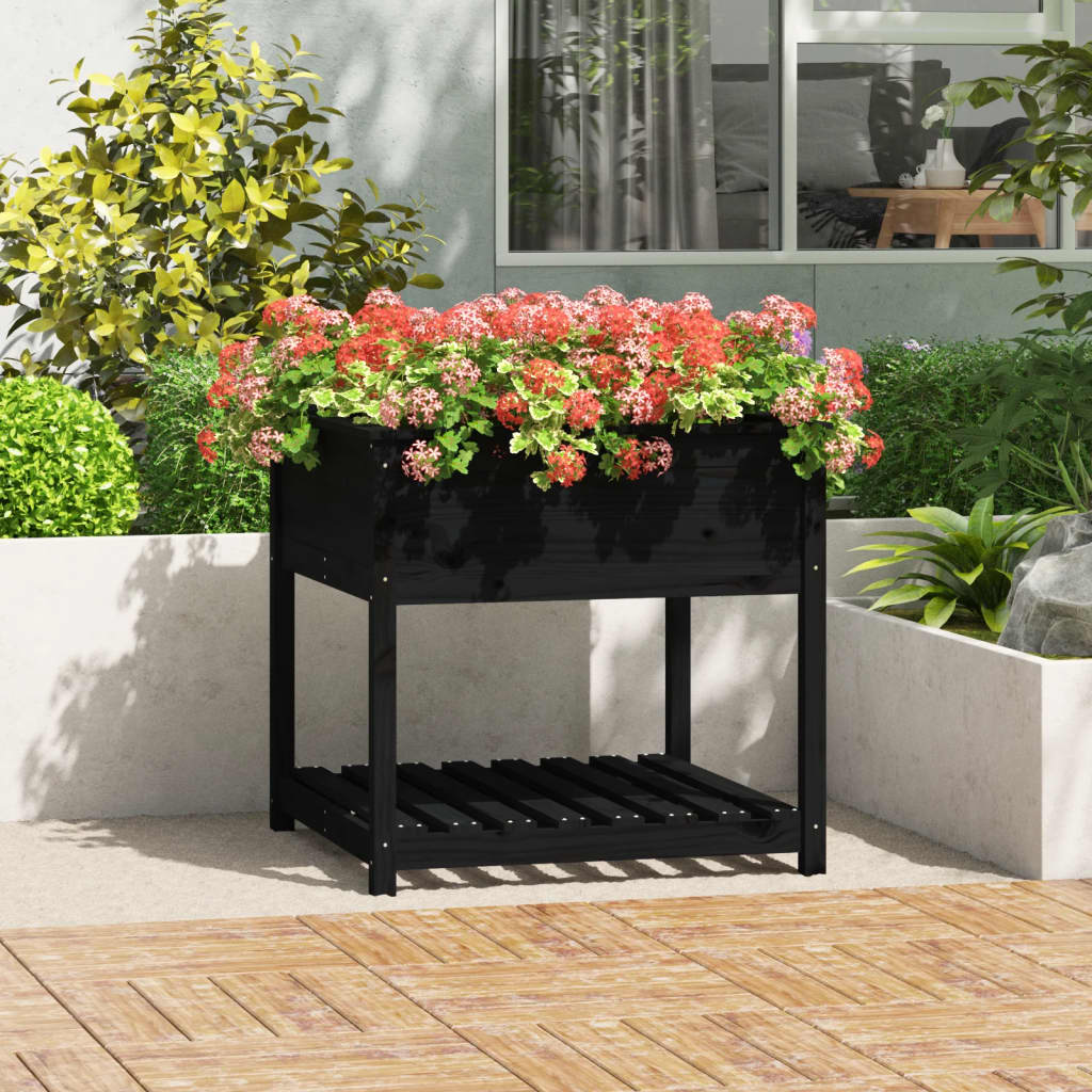 Vidaxl fioriera con scaffale 82.5x82.5x81 cm pino pino nero