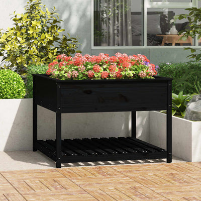 Vidaxl fioriera con scaffale 111.5x111.5x81 cm pino di pino solido nero