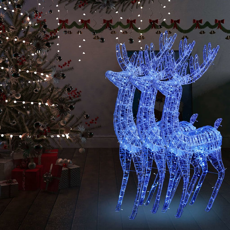 VidaXL Kerstdecoratie rendier XXL 3 st 250 LED's blauw 180 cm acryl