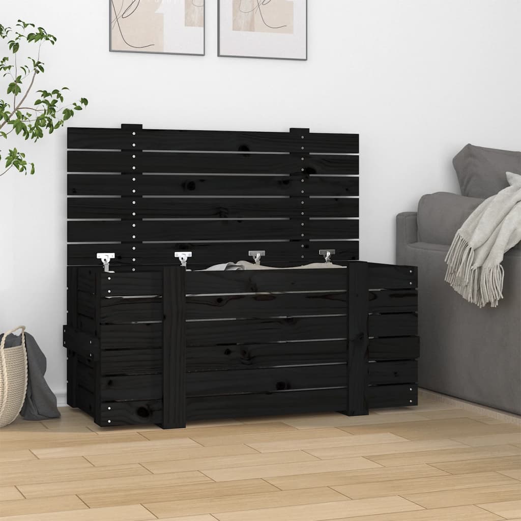 Caja de almacenamiento de Vidaxl 91x40.5x42 cm de pino sólido negro