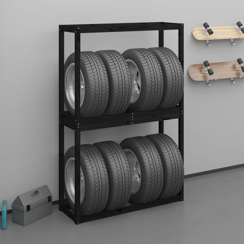 Rack per pneumatici Vidaxl 120x40x180 cm Pino solido nero