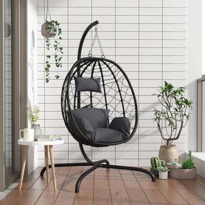Vidaxl sedia sospesa con cuscino poli rattan e antracite in acciaio