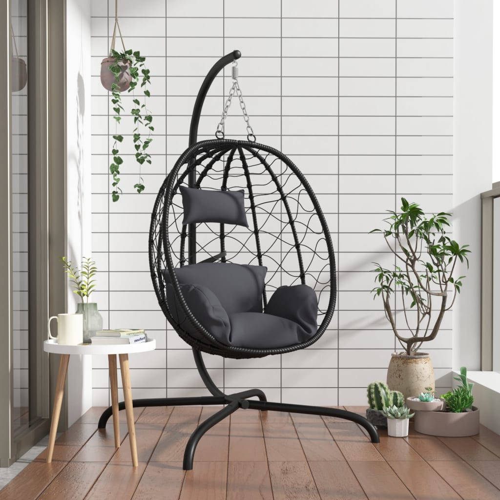 Vidaxl sedia sospesa con cuscino poli rattan e antracite in acciaio